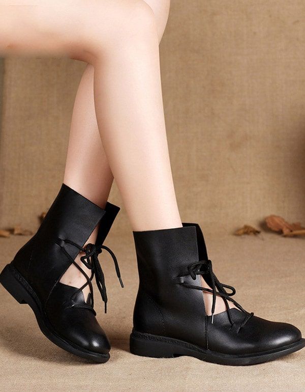 Nouvelles Bottes Noires En Cuir Faites À La Main À La Mode