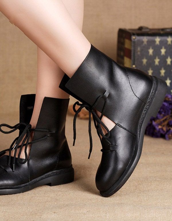 Nouvelles Bottes Noires En Cuir Faites À La Main À La Mode