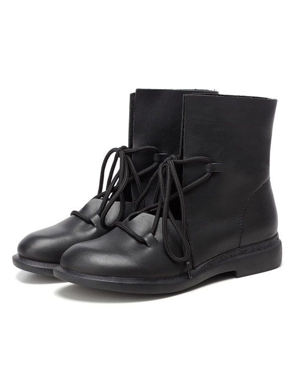 Nouvelles Bottes Noires En Cuir Faites À La Main À La Mode