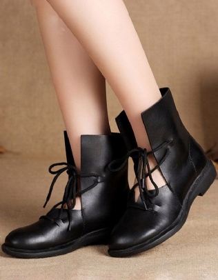 Nouvelles Bottes Noires En Cuir Faites À La Main À La Mode