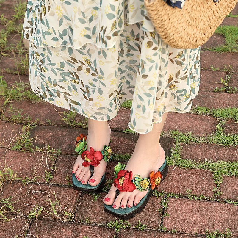 Sandales À Fleurs D'été Rétro Faites À La Main