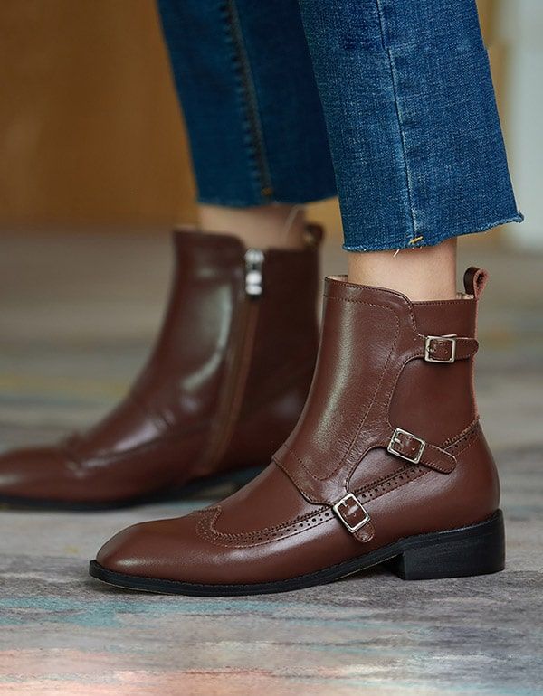 Bottes Oxford Pour Femme De Style Britannique Brock À Bout Carré