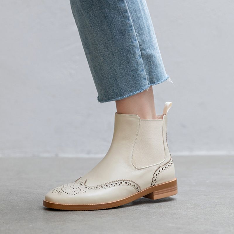 Bottes Oxford Style Britannique Vintage Femme Beige