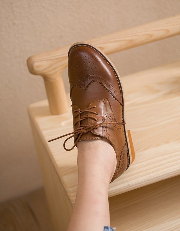 Chaussures Oxford Britanniques En Cuir Faites À La Main Vintage Nouveau