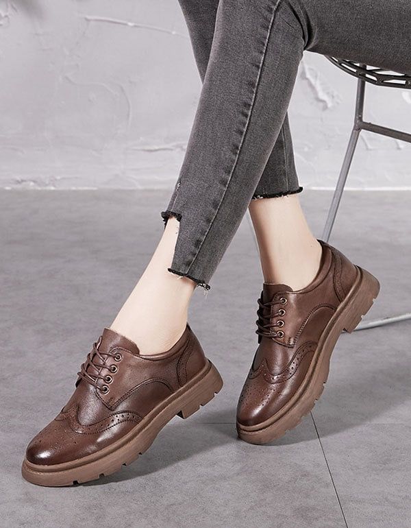 Chaussures Oxford À Lacets En Cuir Rétro De Printemps