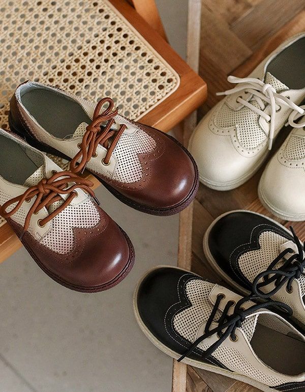 Chaussures Oxford À Talons Épais En Cuir Faites À La Main