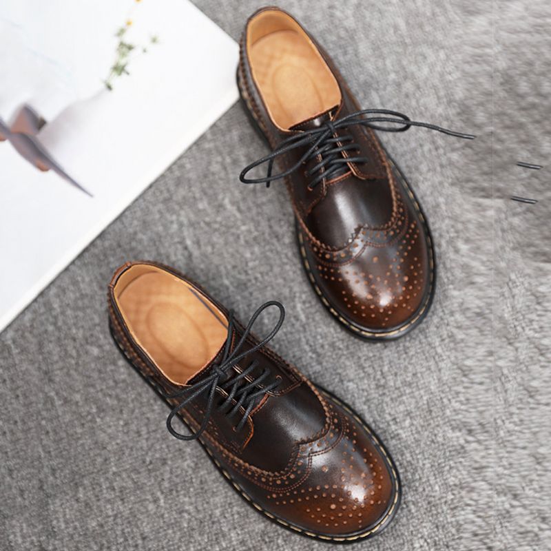 Chaussures Oxford À Talons Épais En Cuir De Style Britannique