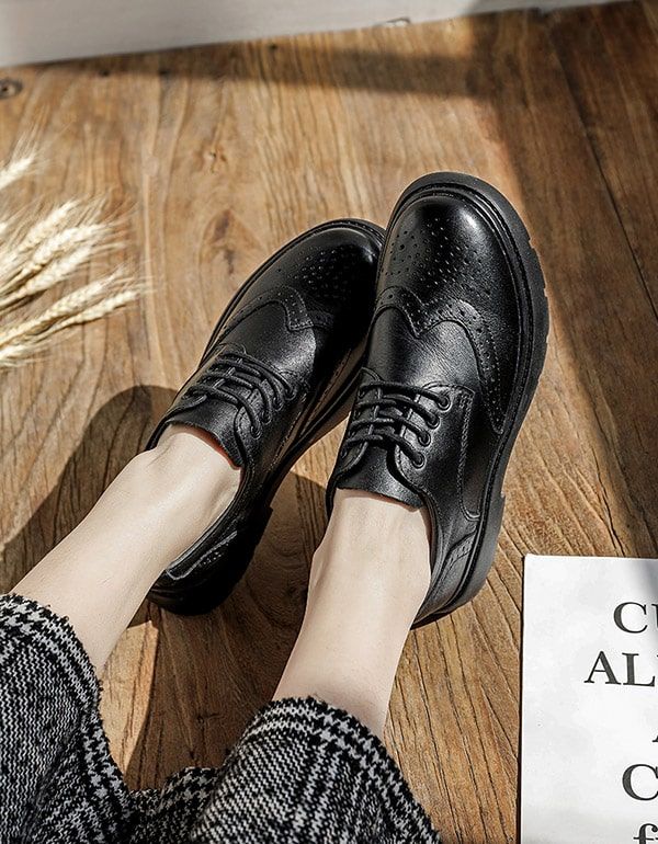 Chaussures Oxford À Talons Épais De Style Britannique En Cuir Véritable