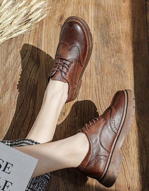 Chaussures Oxford À Talons Épais De Style Britannique En Cuir Véritable