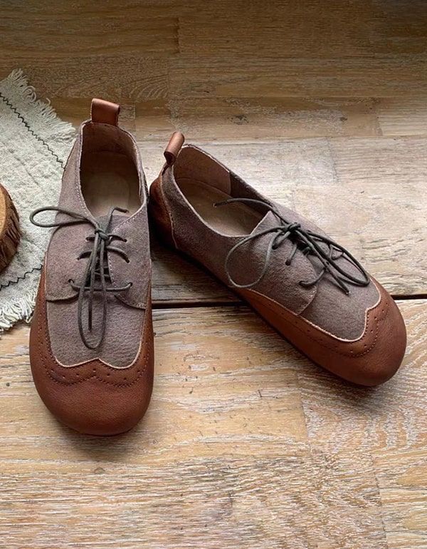 Chaussures Plates Rétro De Style Oxford Faites À La Main Pour Femmes