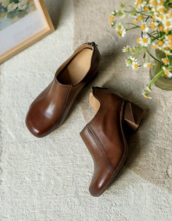 Back-zipper Retro Elegant Chunky Shoes