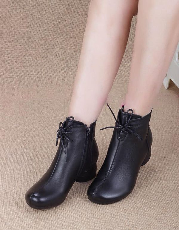 Bottes En Cuir Rétro De Printemps Talon Épais