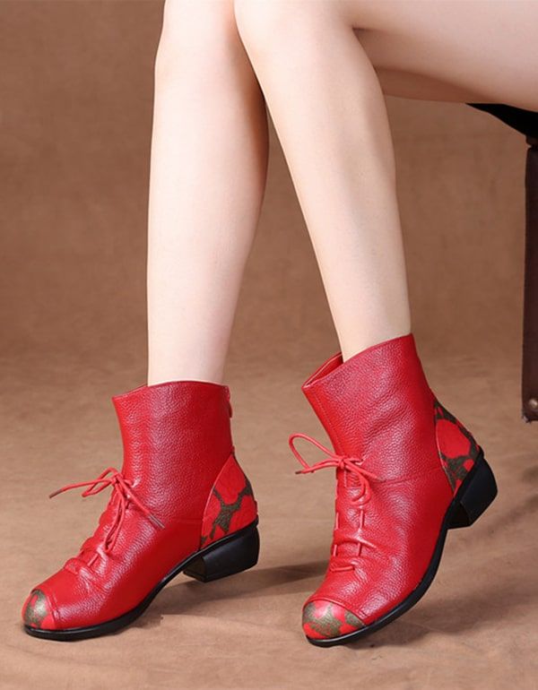 Bottes Épaisses En Cuir Imprimé De Style Ethnique Rétro