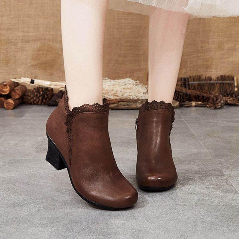 Bottes Épaisses En Cuir Rétro Faites À La Main | Chaussures Cadeaux