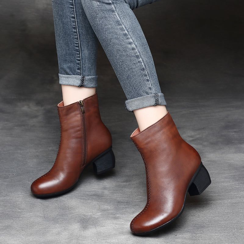 Bottes Pour Femmes Épaisses En Cuir Rétro