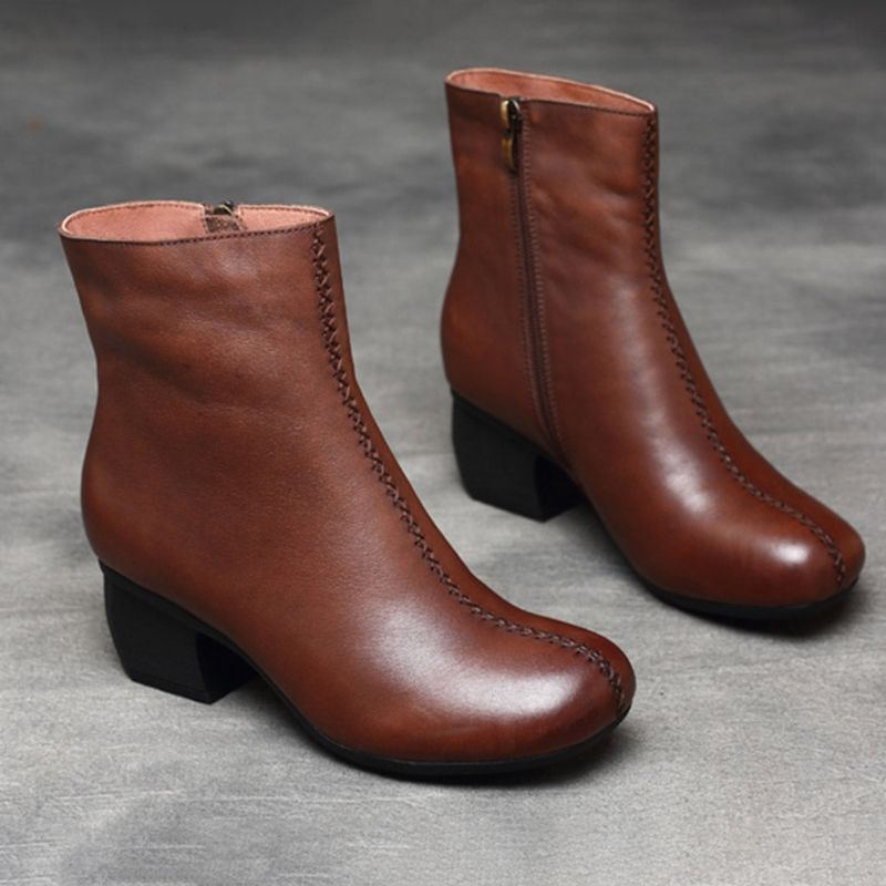 Bottes Pour Femmes Épaisses En Cuir Rétro