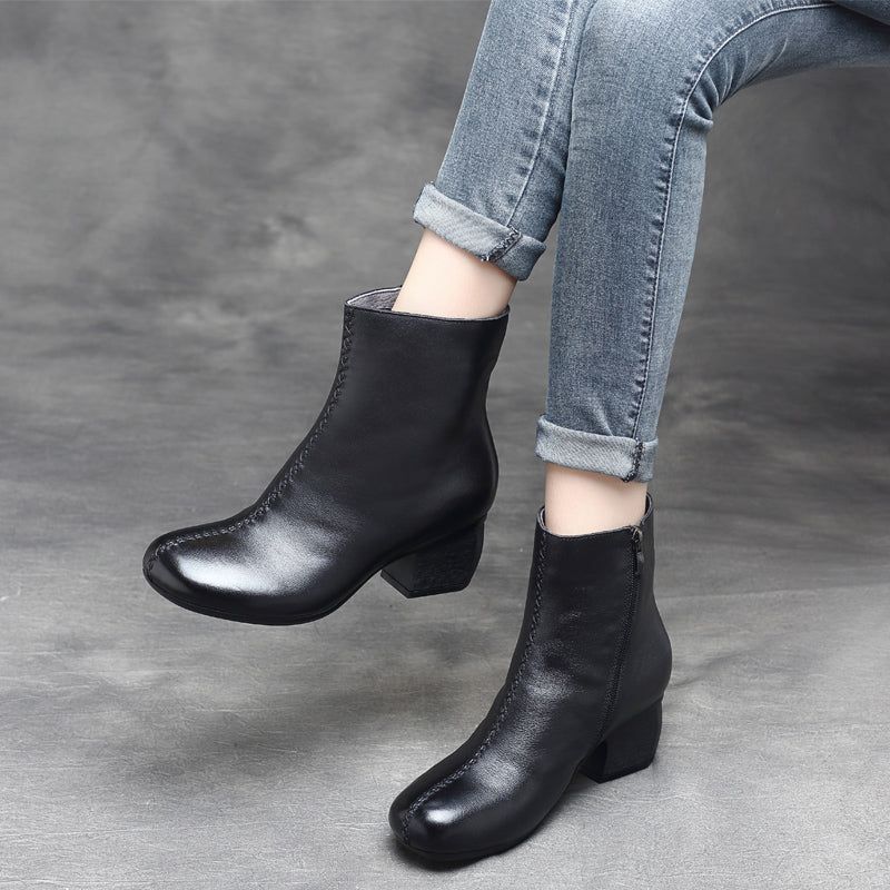 Bottes Pour Femmes Épaisses En Cuir Rétro