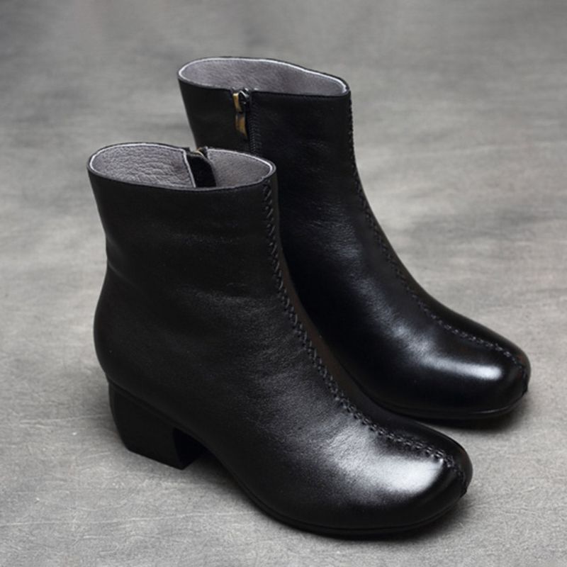 Bottes Pour Femmes Épaisses En Cuir Rétro