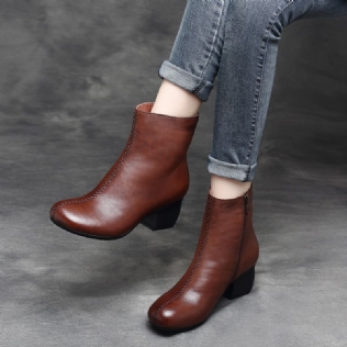 Bottes Pour Femmes Épaisses En Cuir Rétro