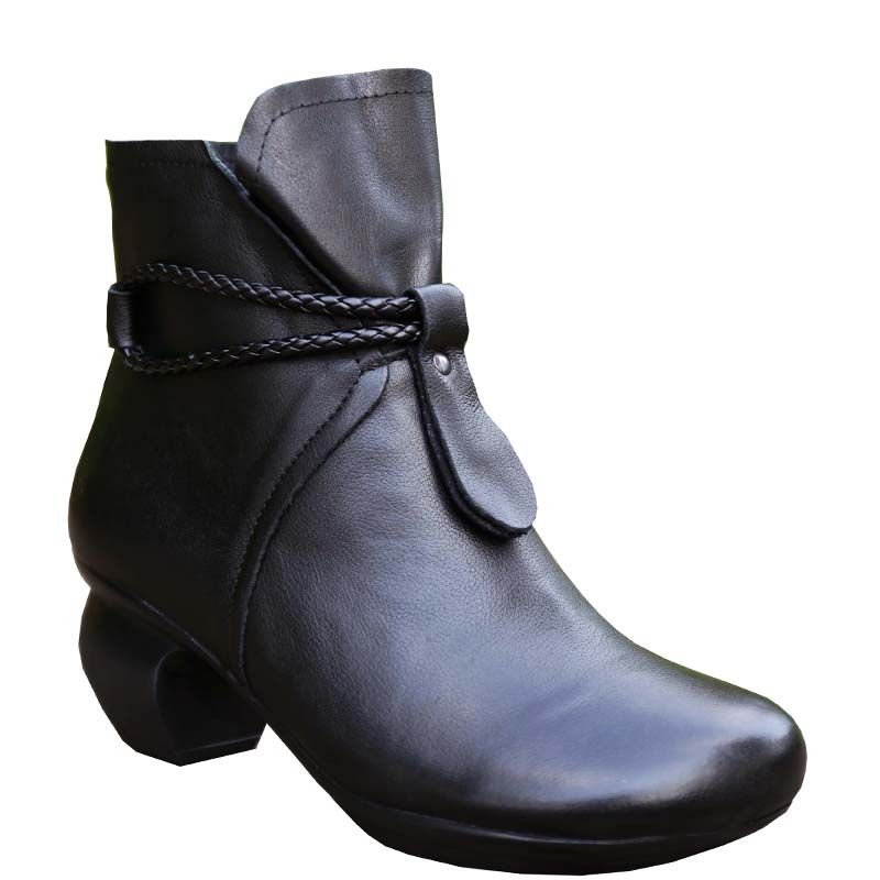 Bottines Courtes Rétro Épaisses En Cuir | Chaussures Cadeaux