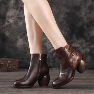 Bottines À Talons Épais En Cuir Rétro Automne-hiver