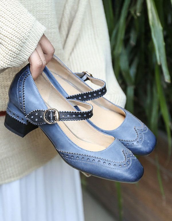 Chaussures En Cuir Vintage Mary Jane Chunky