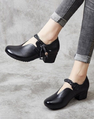 Chaussures Épaisses Tissées En Cuir Rétro Pour Dames