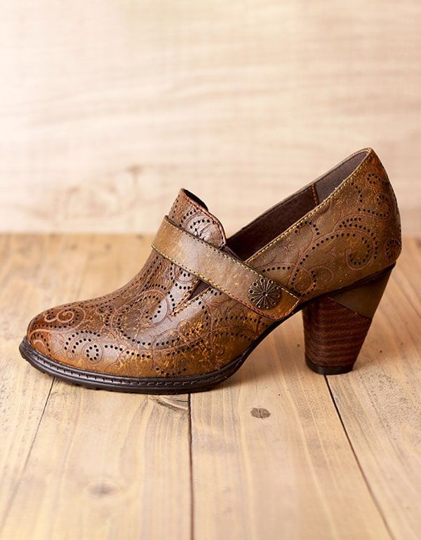 Femmes Retro Ethnic Shoes Handmade Chunky Heels