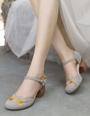 Summer Retro Broderie Cheville Strap Chunky Heels