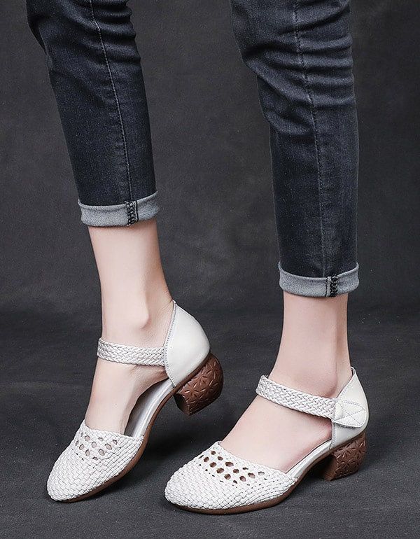 Summer Woven Ankle Strap Retro Chunky Chaussures