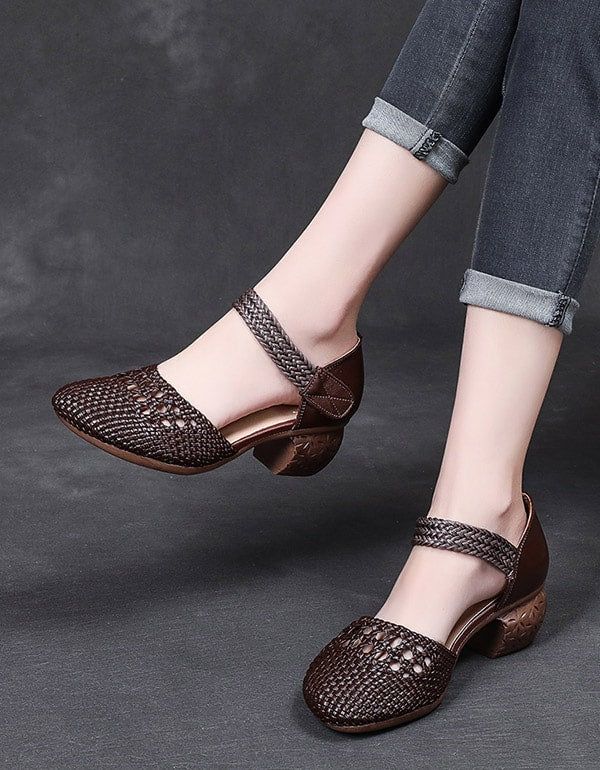 Summer Woven Ankle Strap Retro Chunky Chaussures