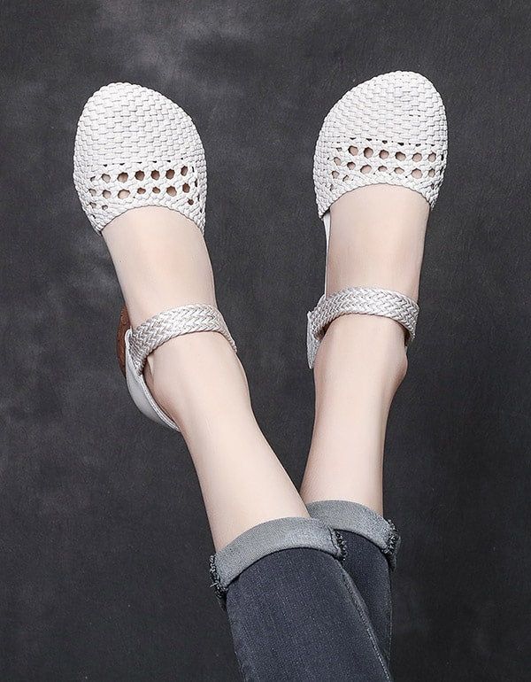 Summer Woven Ankle Strap Retro Chunky Chaussures