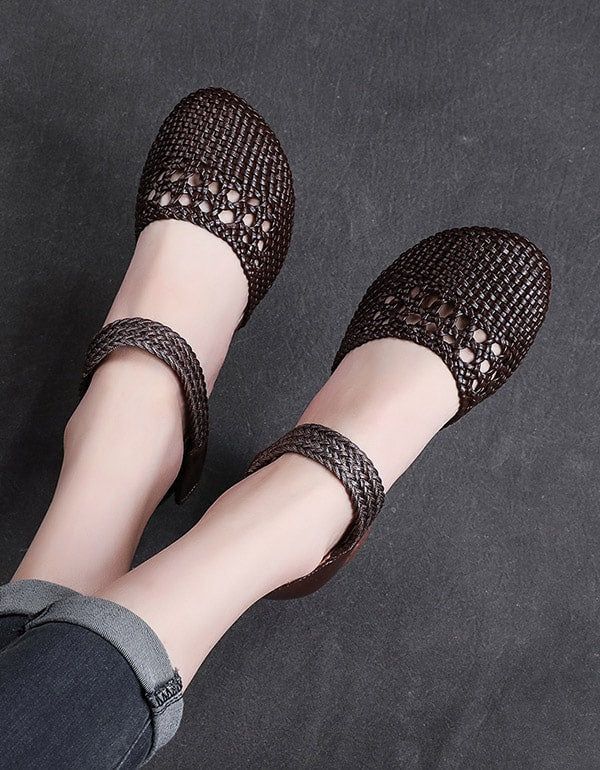 Summer Woven Ankle Strap Retro Chunky Chaussures