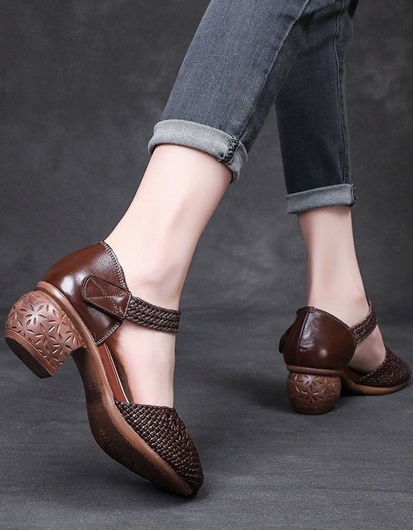 Summer Woven Ankle Strap Retro Chunky Chaussures