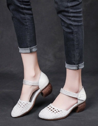 Summer Woven Ankle Strap Retro Chunky Chaussures