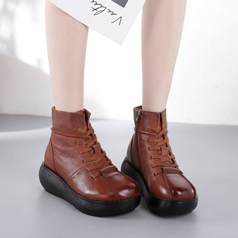 Automne Hiver Bottes Courtes Vintage En Cuir Confortables | Chaussures Cadeaux