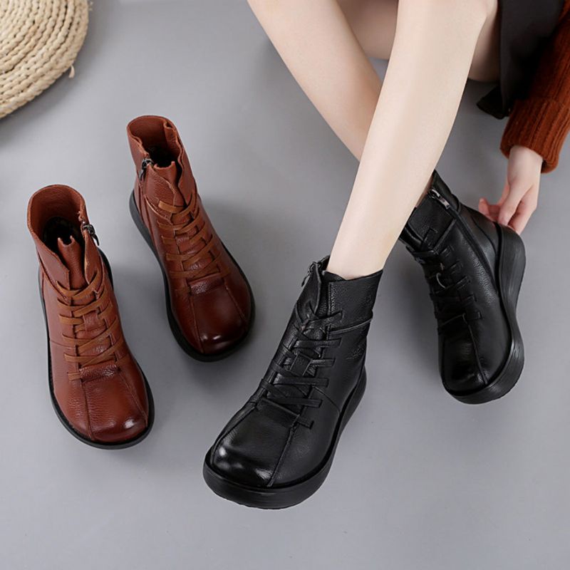 Automne Hiver Bottes Courtes Vintage En Cuir Confortables | Chaussures Cadeaux