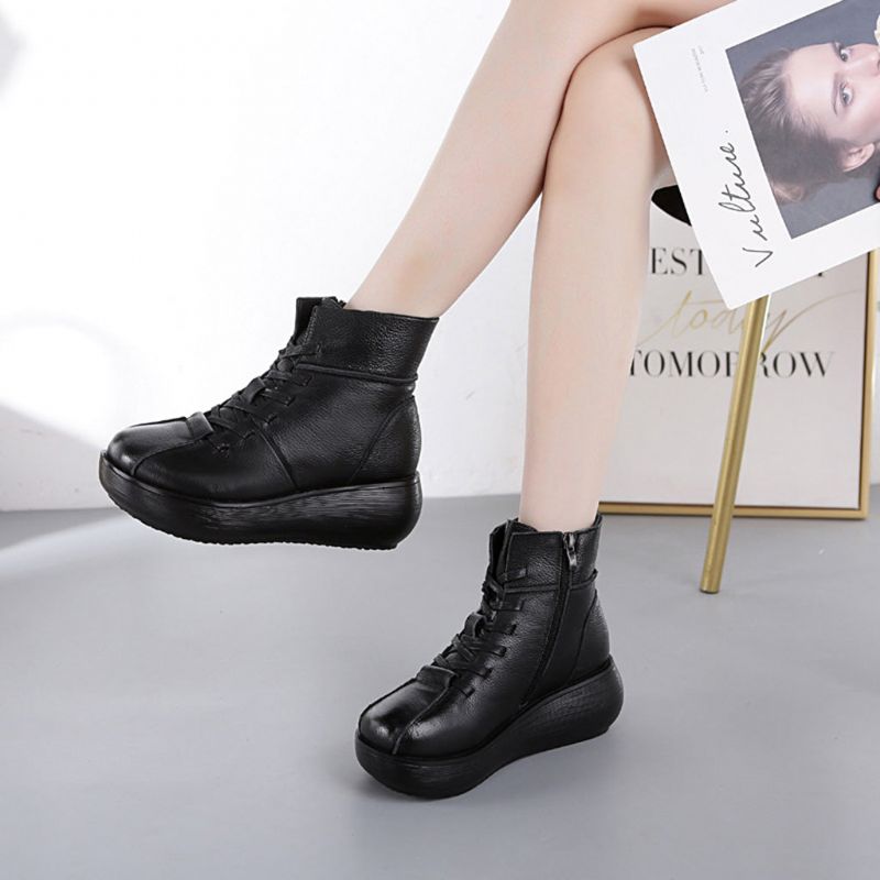 Automne Hiver Bottes Courtes Vintage En Cuir Confortables | Chaussures Cadeaux