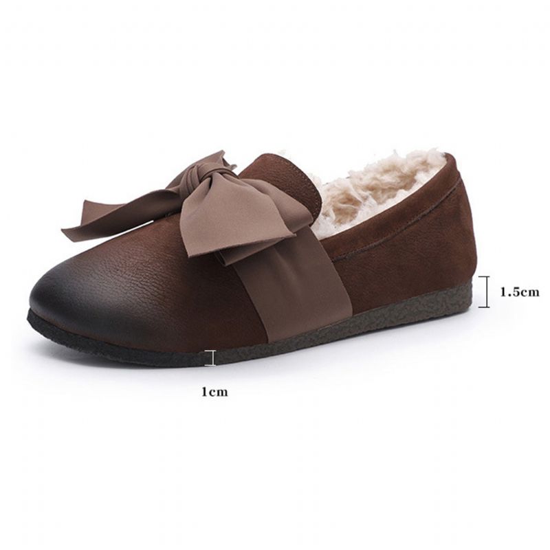 Automne Hiver Coton Chaud Plus Velours Cuir Fond Souple Rétro Chaussures Pour Femmes