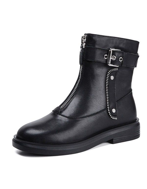 Automne Hiver Cuir Zipper Punk Bottes Noir