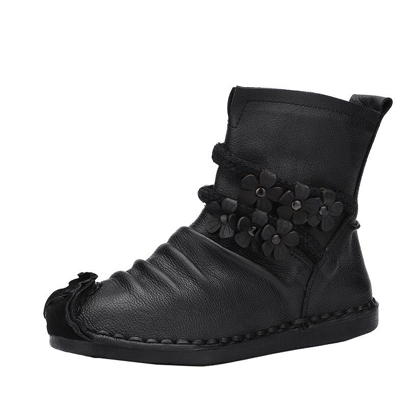 Automne Hiver Fleurs En Cuir Bottes Rétro Confortables | Chaussures Cadeaux