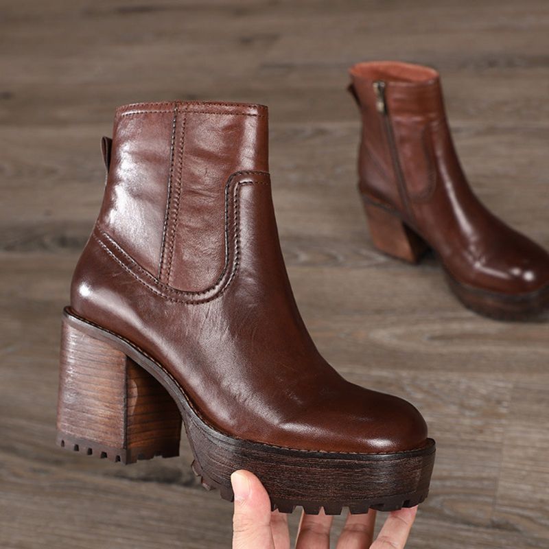 Automne Hiver Plate-forme En Cuir Épais Rétro Mode Bottes Pour Femmes | Chaussures Cadeaux