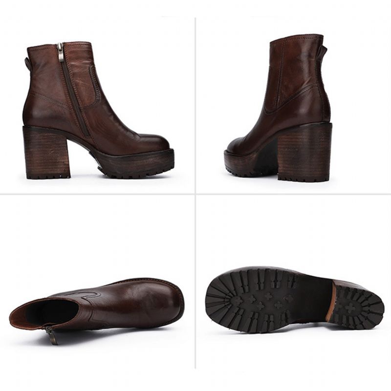 Automne Hiver Plate-forme En Cuir Épais Rétro Mode Bottes Pour Femmes | Chaussures Cadeaux