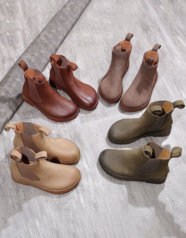 Bottes Chelsea Rétro En Cuir Souple Pour Femmes