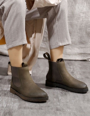 Bottes Chelsea Rétro En Cuir Souple Pour Femmes