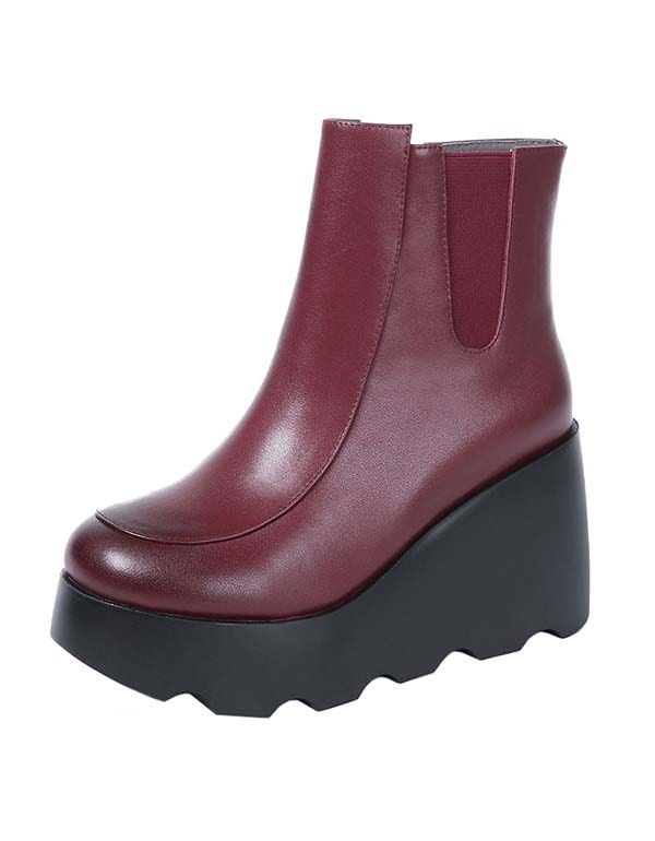 Bottes Compensées Rétro Imperméables Et Antidérapantes Faites À La Main