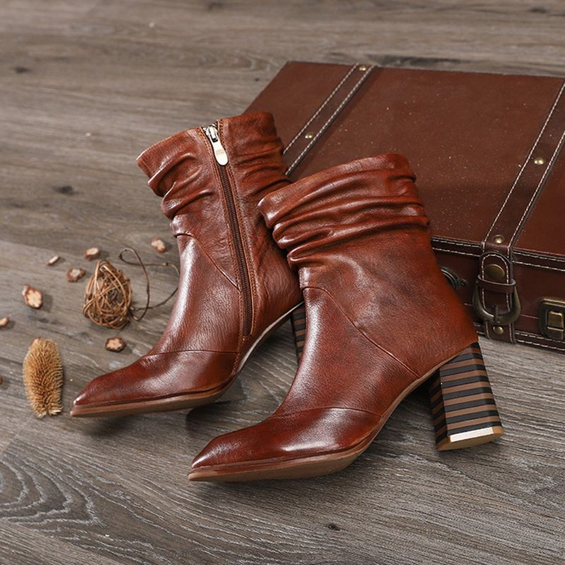 Bottes Confortables À Talons Hauts En Cuir Vintage D'automne Et D'hiver | Chaussures Cadeaux