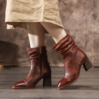 Bottes Confortables À Talons Hauts En Cuir Vintage D'automne Et D'hiver | Chaussures Cadeaux