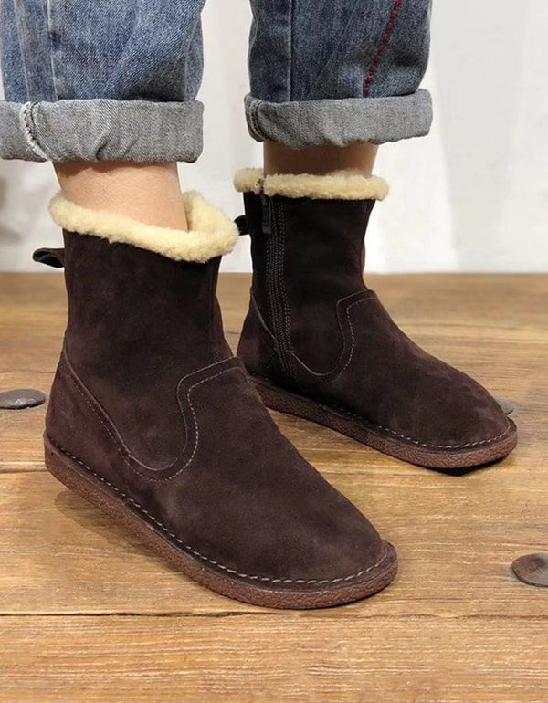 Bottes En Coton Pour Femmes En Peluche D'hiver En Daim