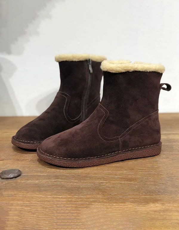 Bottes En Coton Pour Femmes En Peluche D'hiver En Daim